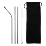 Stainless Steel Reusable Collapsible Drinking Straw with Cleaning Brush and Carrying Bag