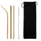 Stainless Steel Reusable Collapsible Drinking Straw with Cleaning Brush and Carrying Bag