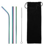 Stainless Steel Reusable Collapsible Drinking Straw with Cleaning Brush and Carrying Bag