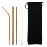 Stainless Steel Reusable Collapsible Drinking Straw with Cleaning Brush and Carrying Bag