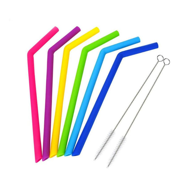 Drinking Straws with 2 Cleaning Brush Set - 6pcs Reusable Silicone